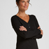 Bluza piżamowa Henley z długim rękawem, Czarny