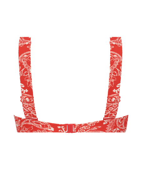 Nieusztywniona g&oacute;ra od bikini z fiszbinami i wzorem paisley, Czerwony