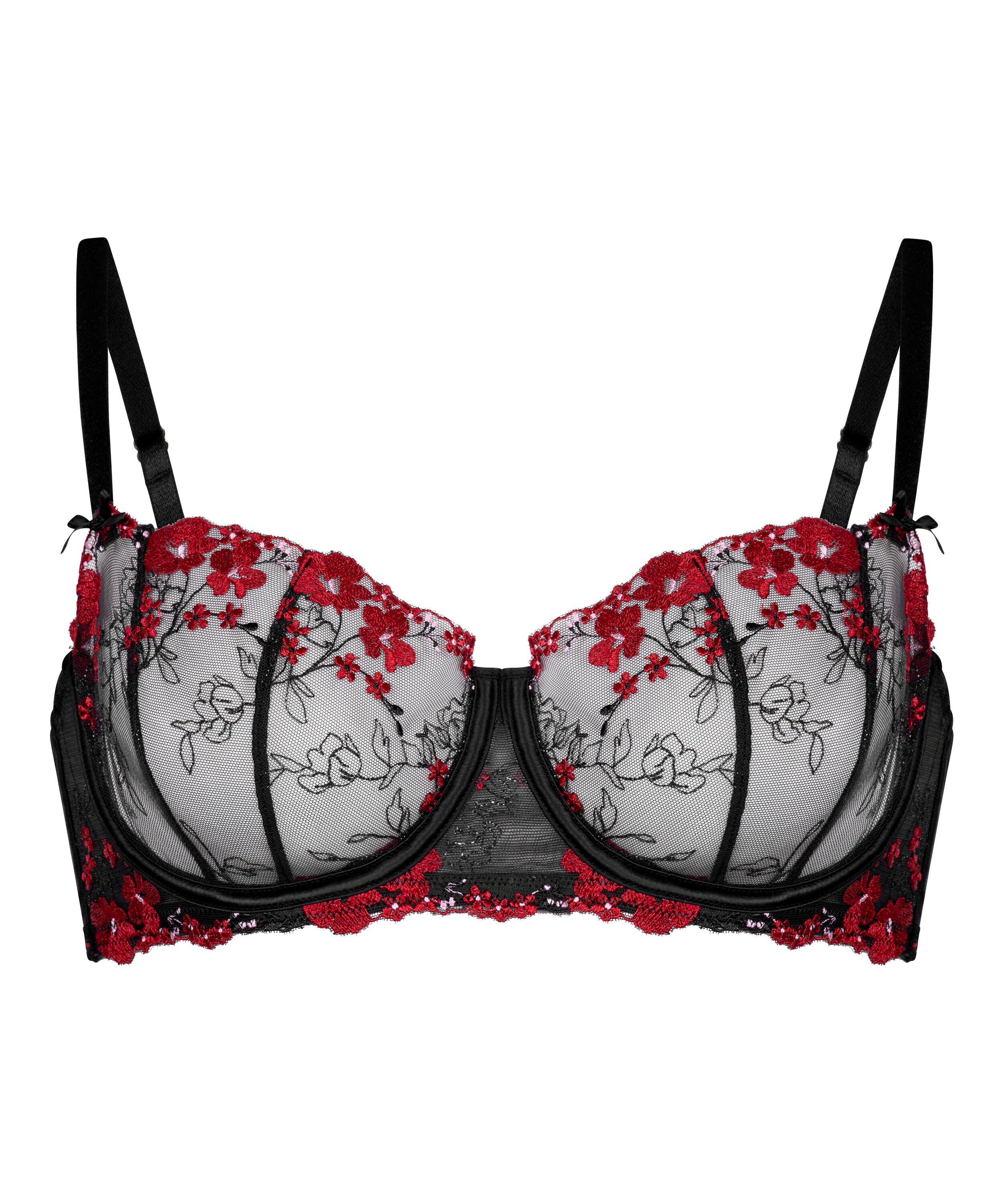 Nieusztywniany biustonosz z fiszbinami Peonie, Czarny