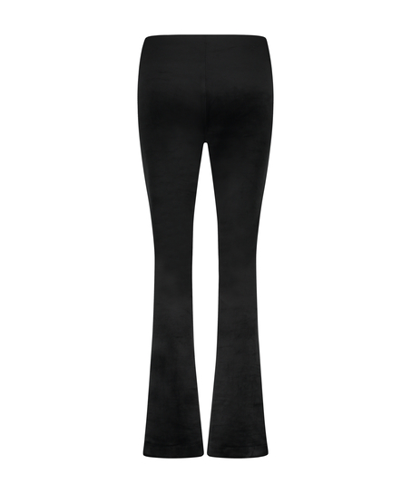 Flared Velvet Leggings, Czarny
