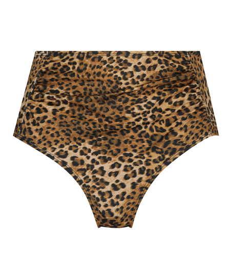 Figi bikini z wysokim stanem Leopard, Brązowy