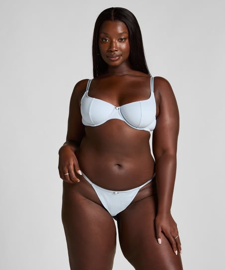 Nieusztywniany biustonosz z fiszbinami Pointelle, Niebieski