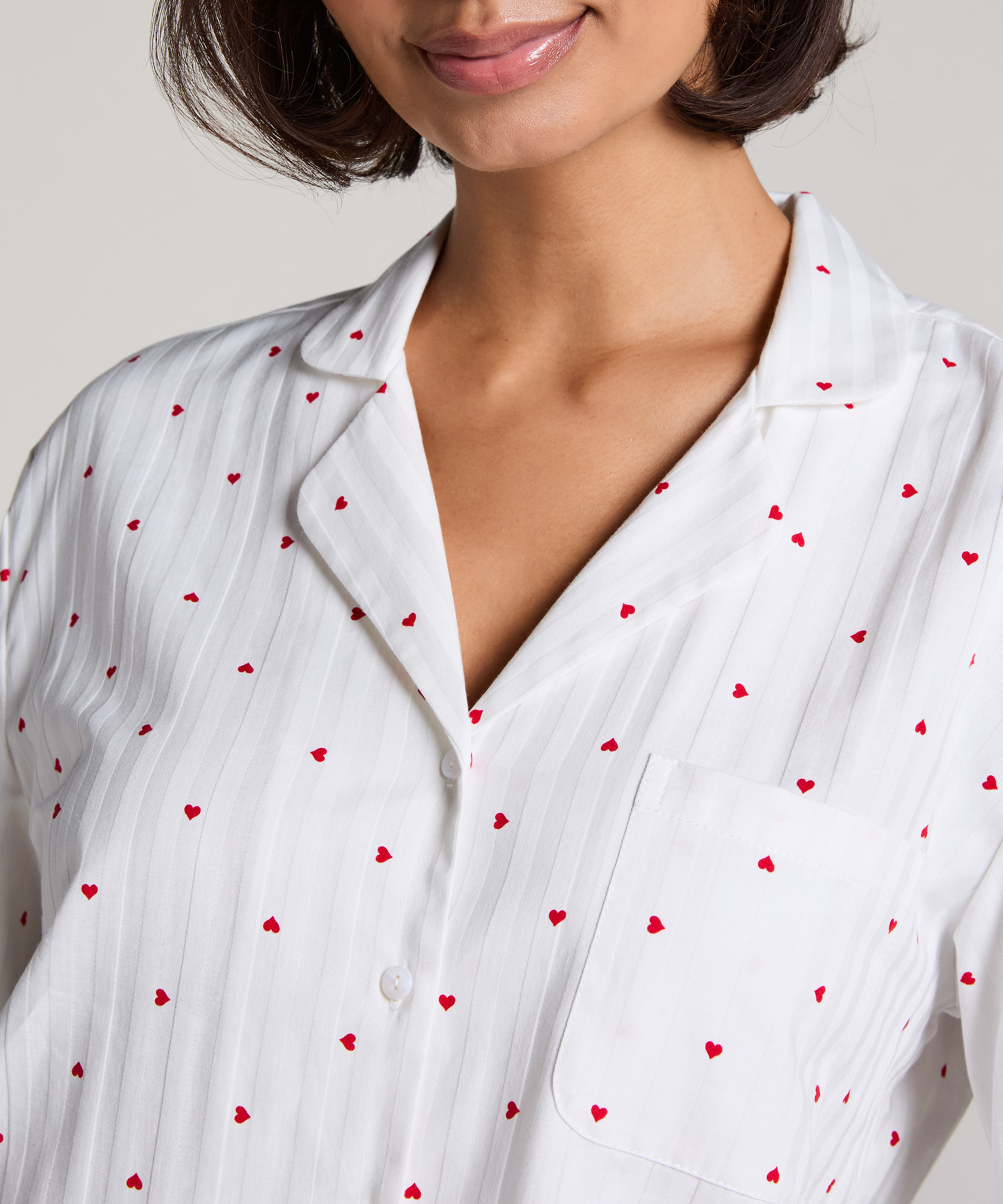 Jacquardowa Piżamowa Bluzka z Długim Rękawem, Biały, main