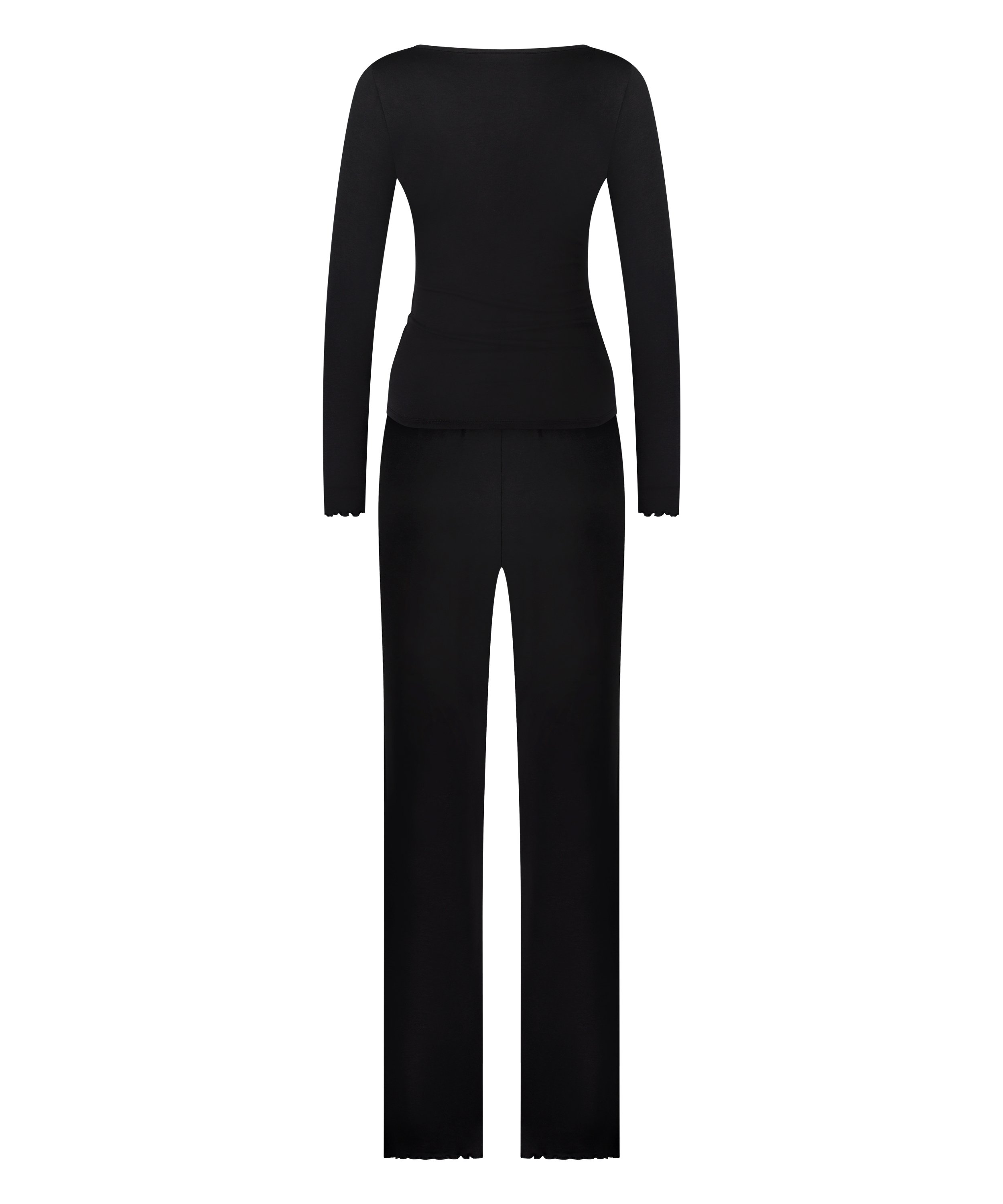 Koronkowa piżama z długim rękawem, Czarny, main