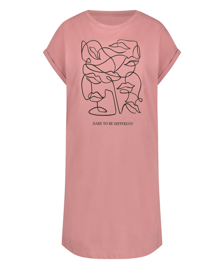 Koszula nocna z okrągłym dekoltem, R&oacute;żowy