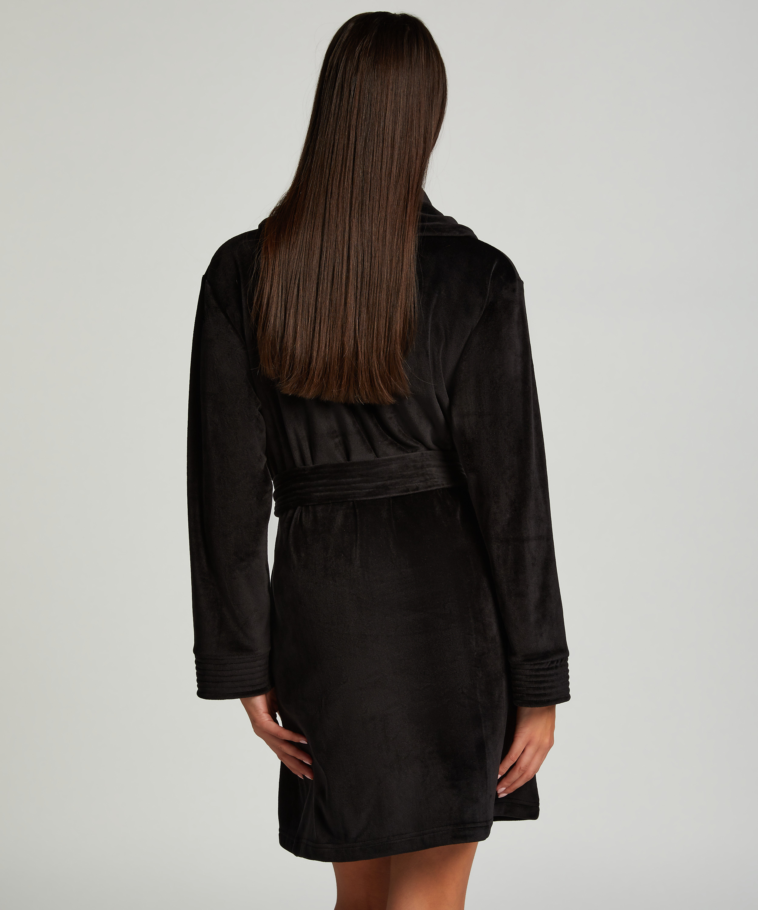 Kr&oacute;tki szlafrok welurowy, Czarny, main