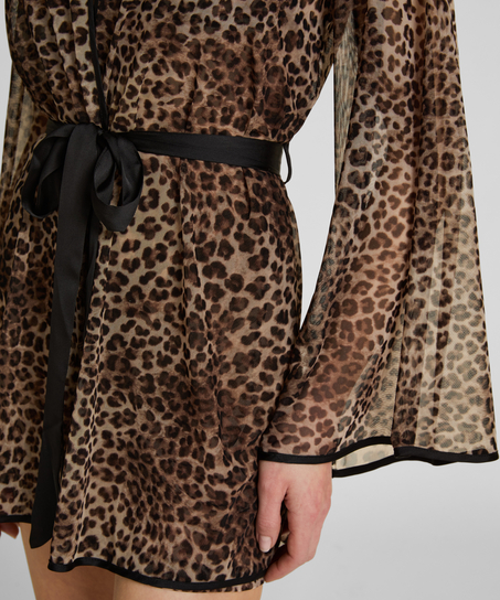 Kimono z siateczki w panterkę, Czarny