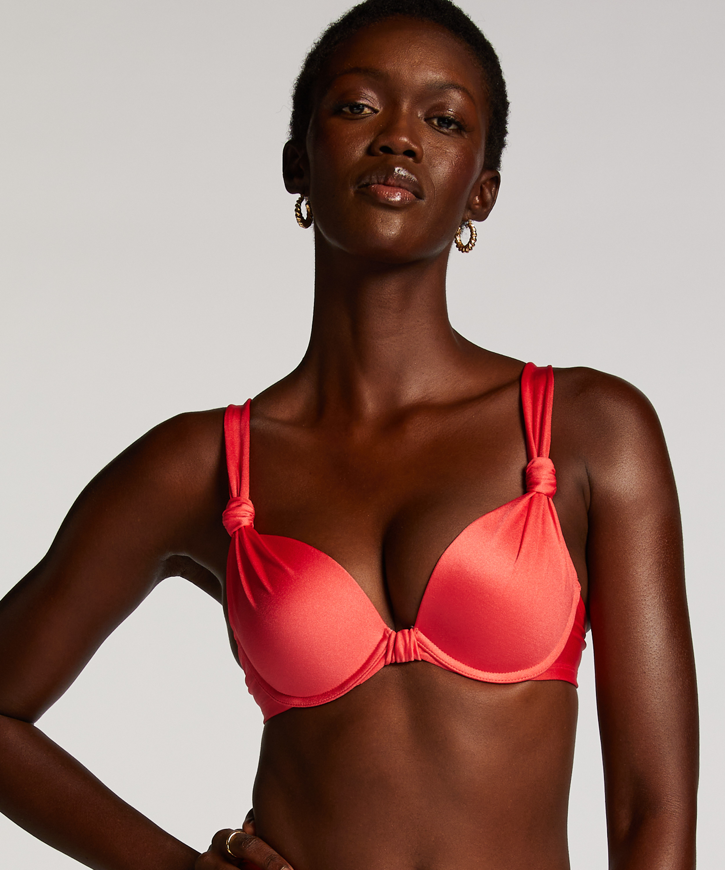 Usztywniany top bikini z fiszbinami Luxe miseczka E+, Czerwony, main