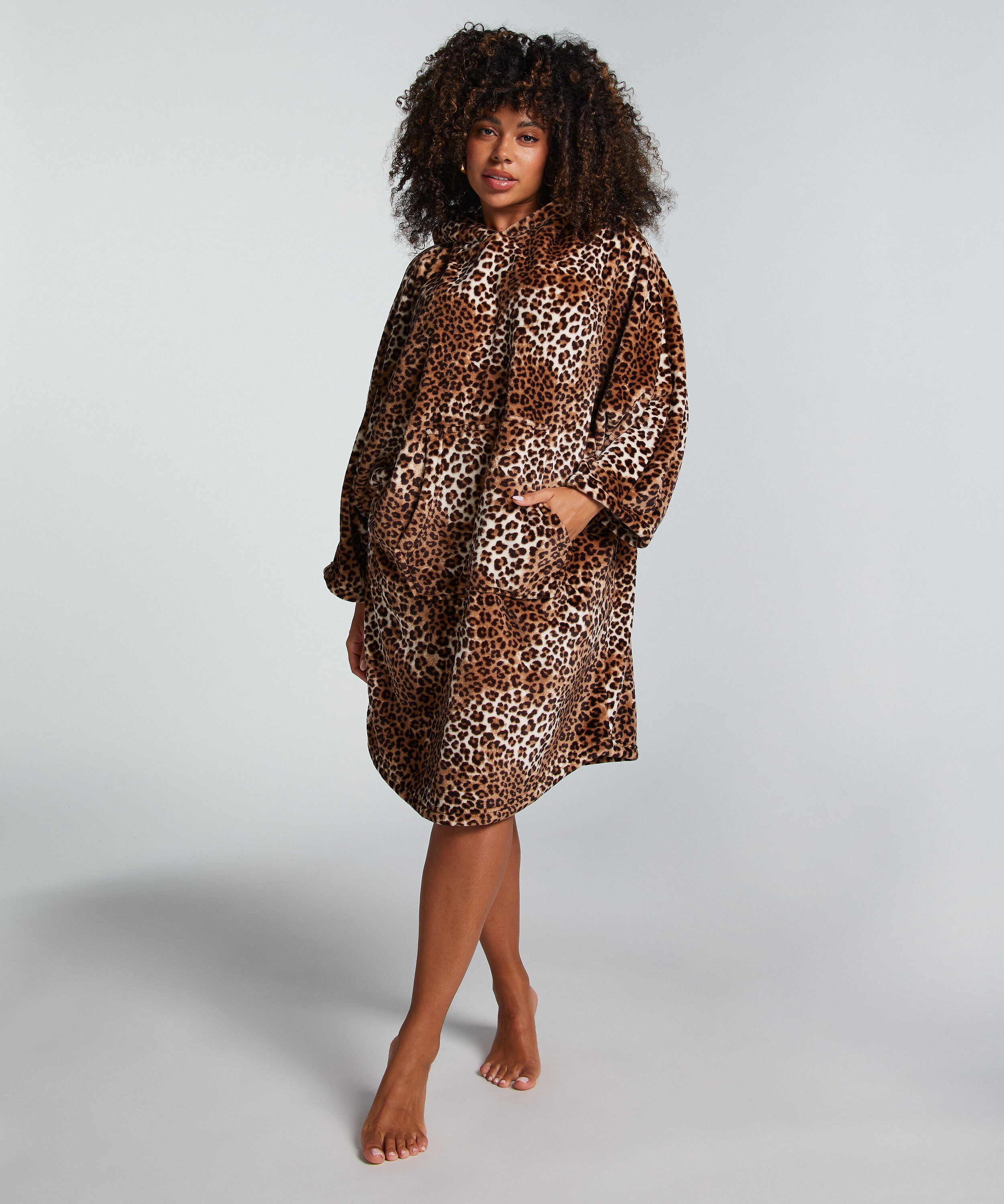 Flanelowa bluza z kapturem, Beżowy