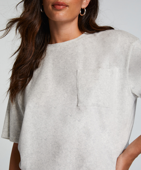 Bluzka z weluru na kr&oacute;tki rękaw, Szary