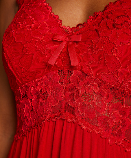 Sukienka na ramiączkach z koronką Nora, Czerwony