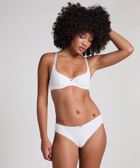 Nieusztywniany biustonosz z fiszbinami Pointelle, Biały