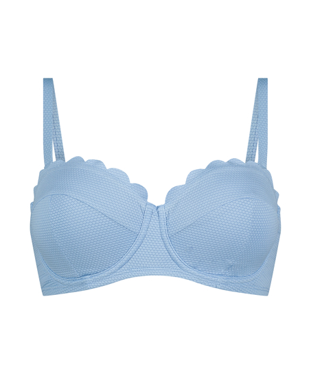 G&oacute;ra od bikini push-up z fiszbinami, z falowanym brzegiem, miseczki A &ndash; E, Niebieski