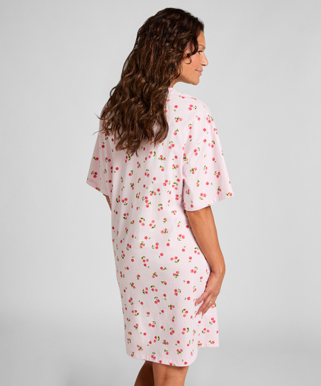 Koszula nocna z okrągłym dekoltem, R&oacute;żowy