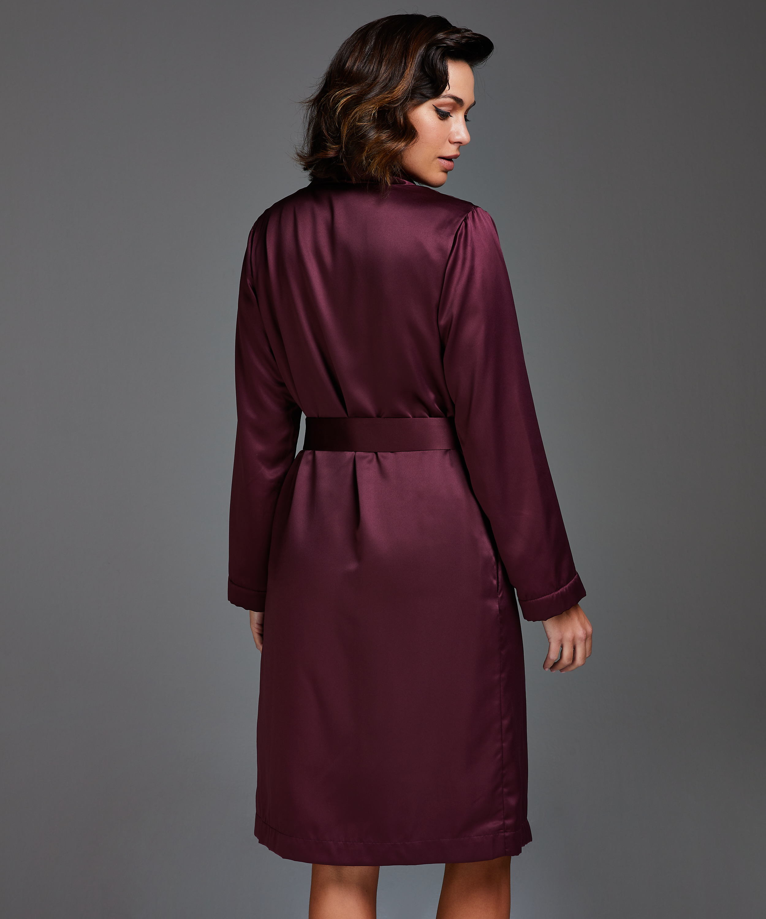 Satynowy szlafrok z polarem, Fioletowy, main