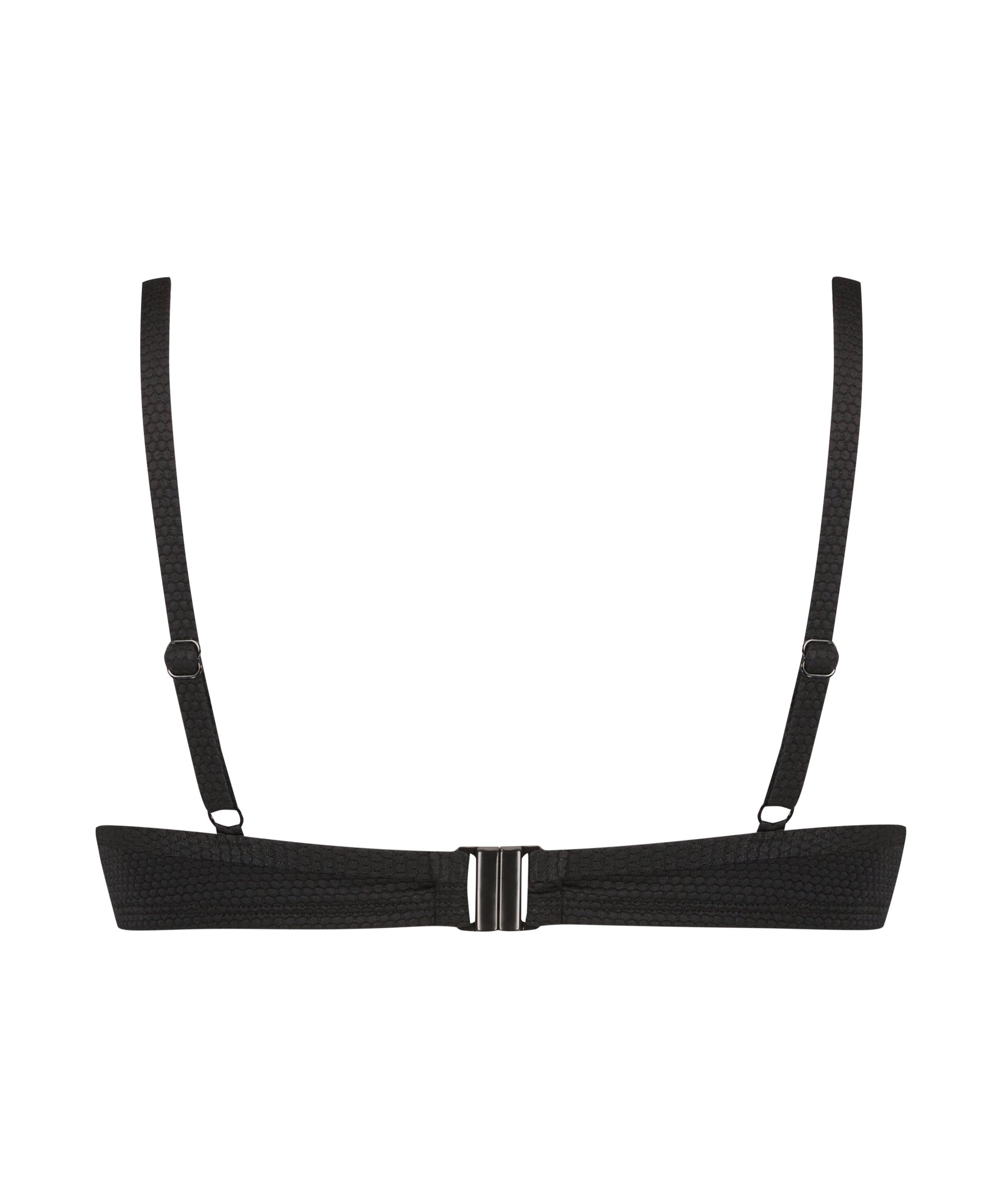 Nieusztywniany stanik bikini z fiszbinami, z falowanym brzegiem, Czarny, main