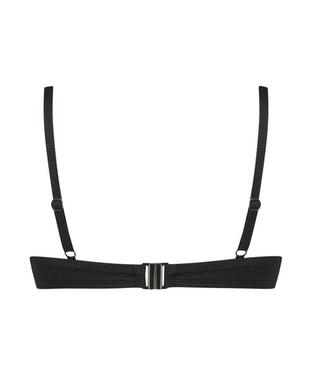 Nieusztywniany stanik bikini z fiszbinami, z falowanym brzegiem, Czarny