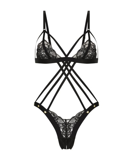 Body z odkrytym kroczem Elouise Private, Czarny
