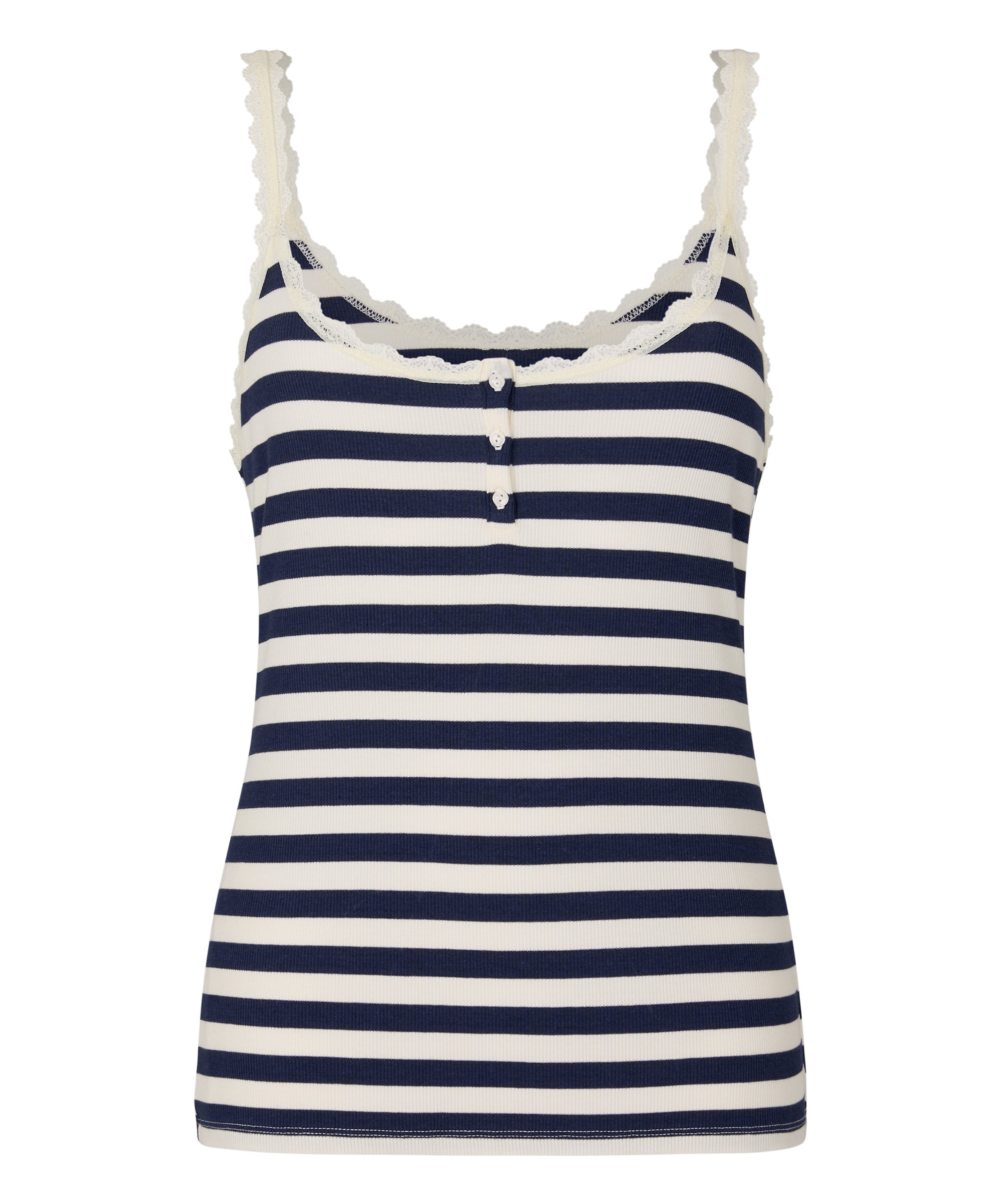 Top z Prążkowanej Dzianiny z Koronką, Niebieski, main