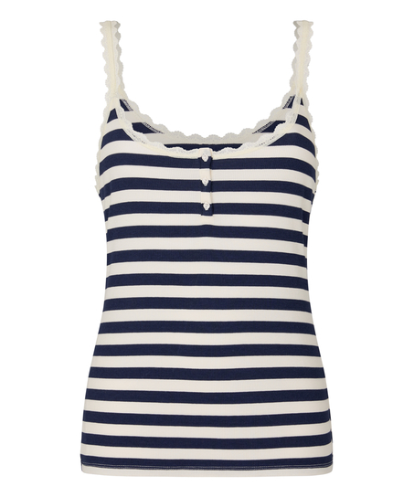 Top z Prążkowanej Dzianiny z Koronką, Niebieski