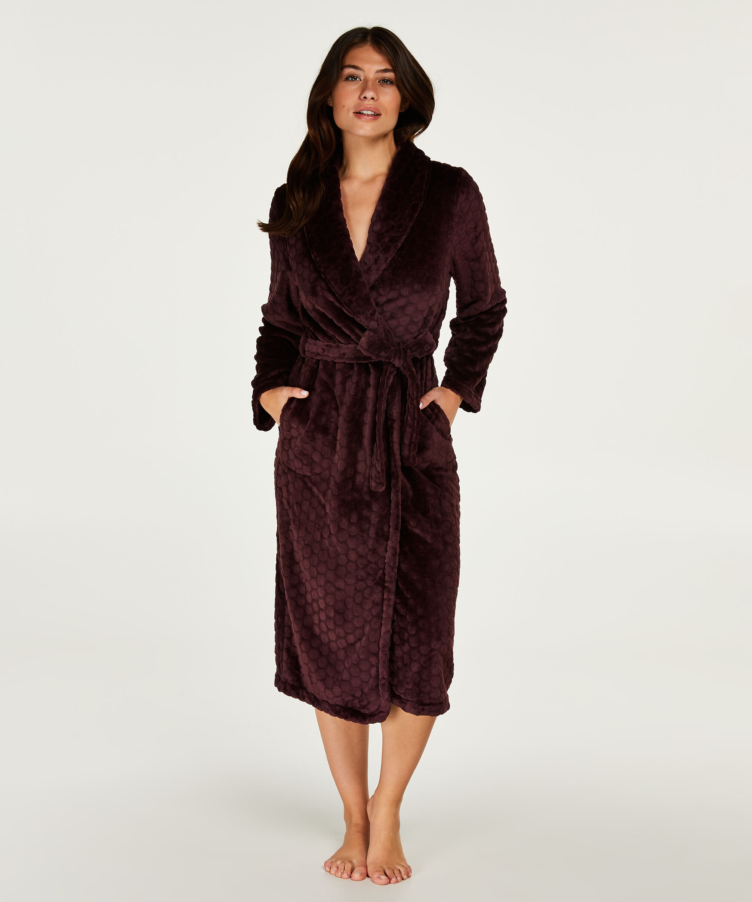 Long Fleece Bathrobe, Czerwony