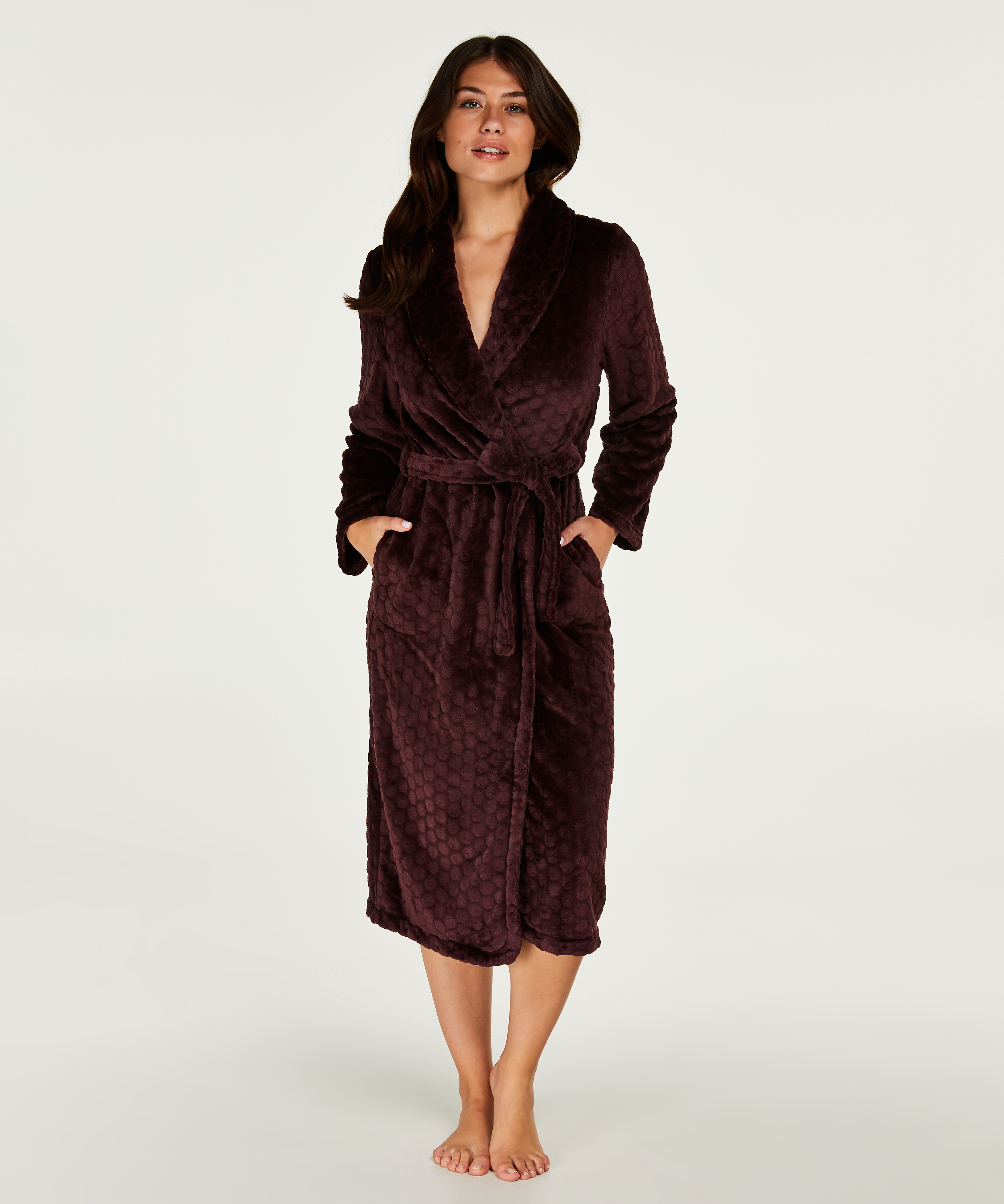 Long Fleece Bathrobe, Czerwony, main