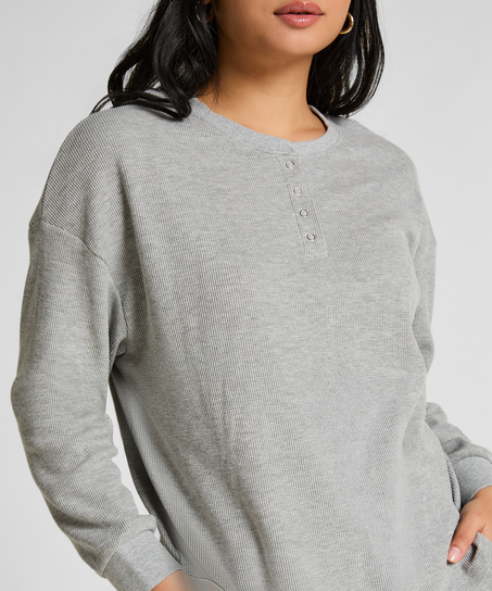 Top z tkaniny wafel Henley, Szary