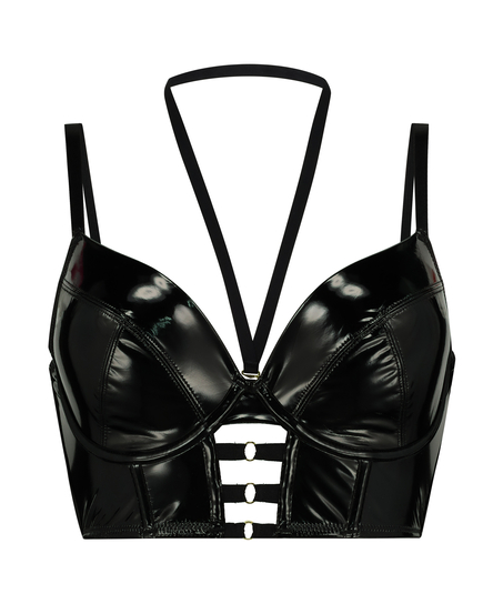 Biustonosz usztywniany z fiszbinami, typu longline Seductress, Czarny