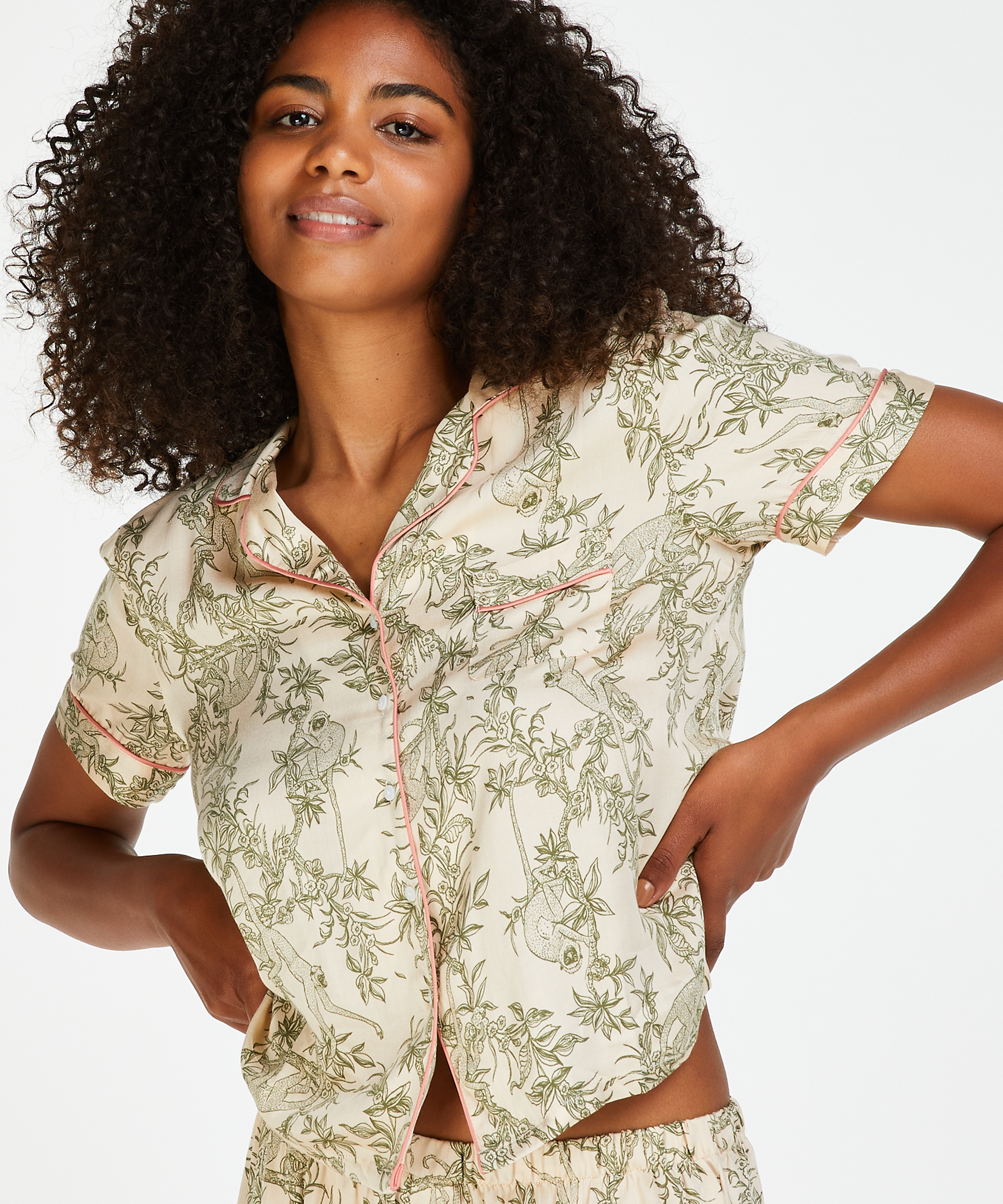 Woven Pyjama Jacket, Beżowy, main