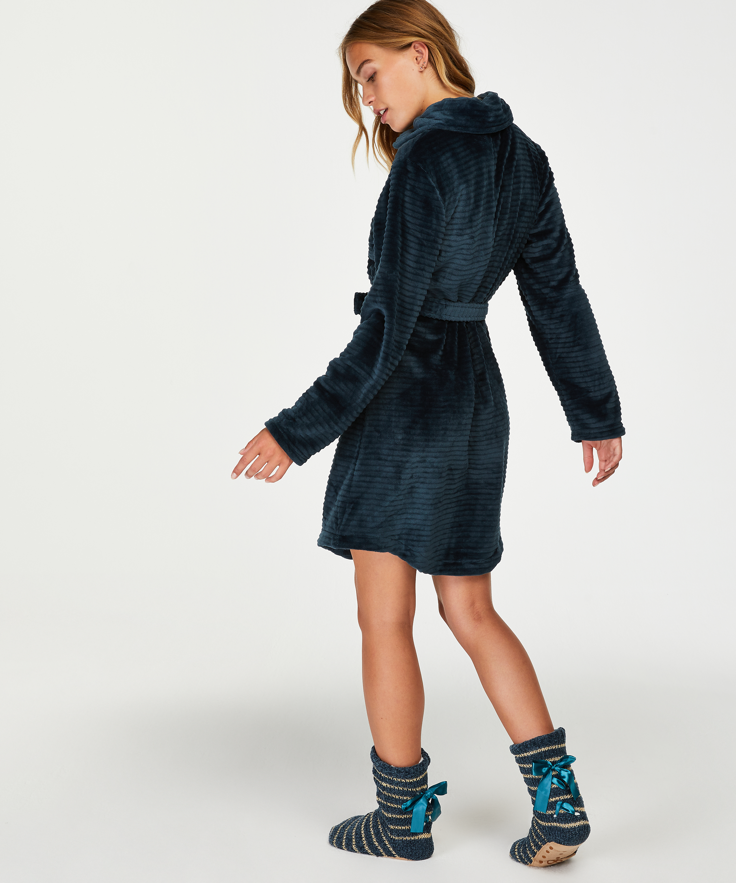 Szlafrok z polaru z zamkiem błyskawicznym, Niebieski, main