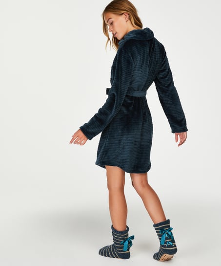 Szlafrok z polaru z zamkiem błyskawicznym, Niebieski