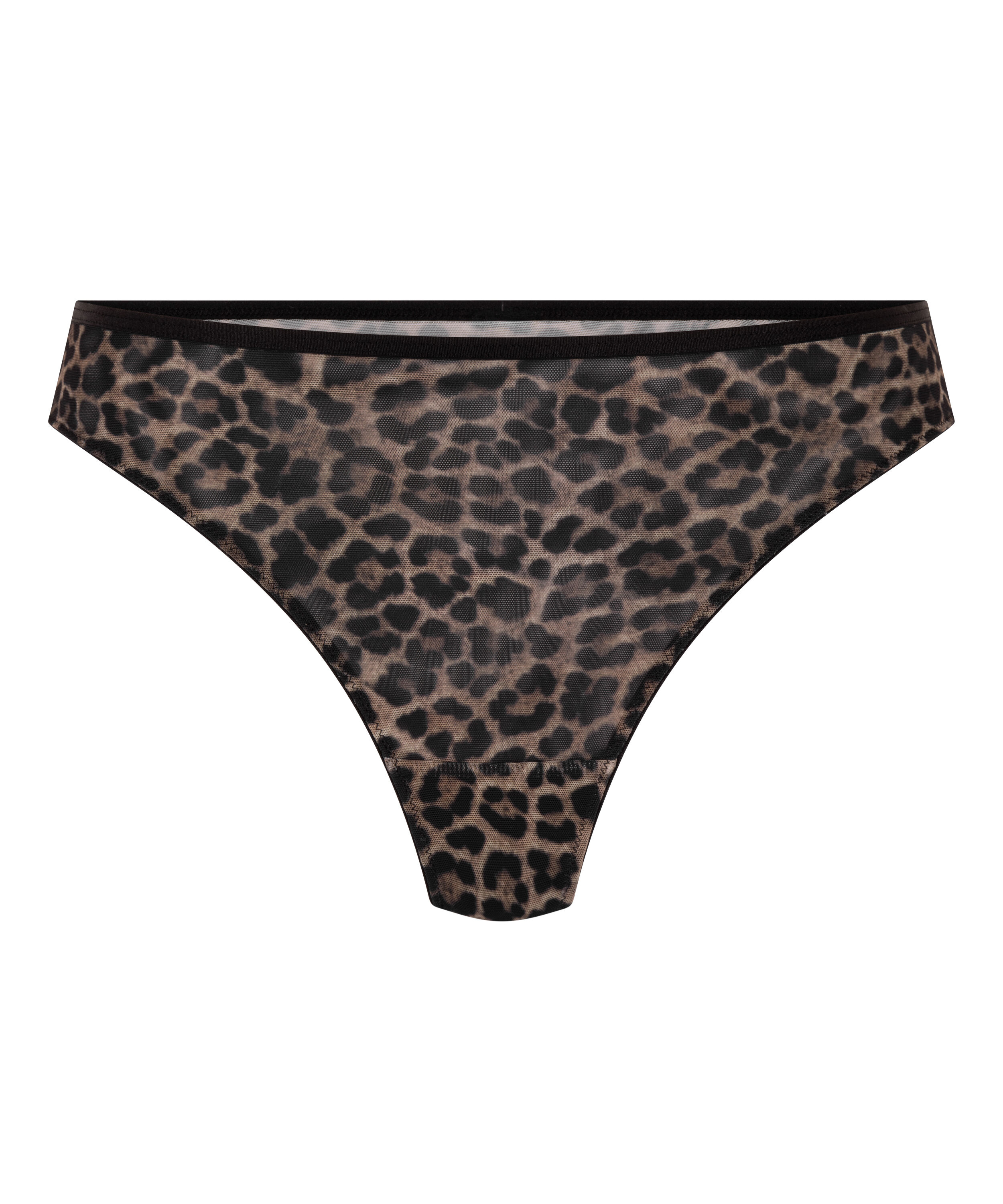 Wysoko wycięty string Leopard Tara, Czarny