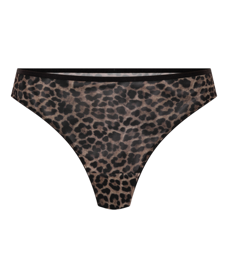 Wysoko wycięty string Leopard Tara, Czarny