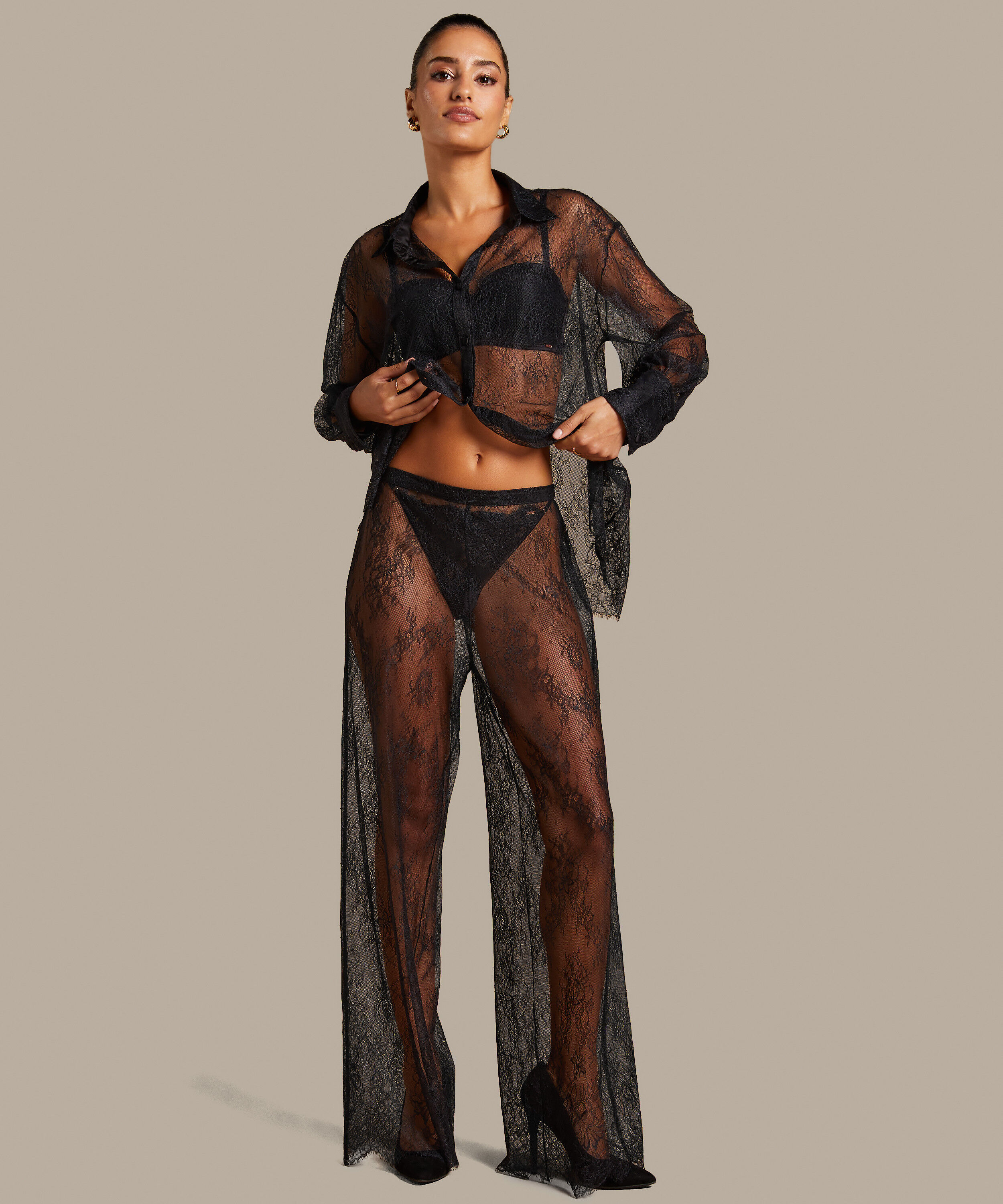 Spodnie Lace Camille, Czarny