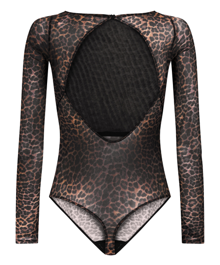 Body Tara Leopard z długim rękawem, Czarny