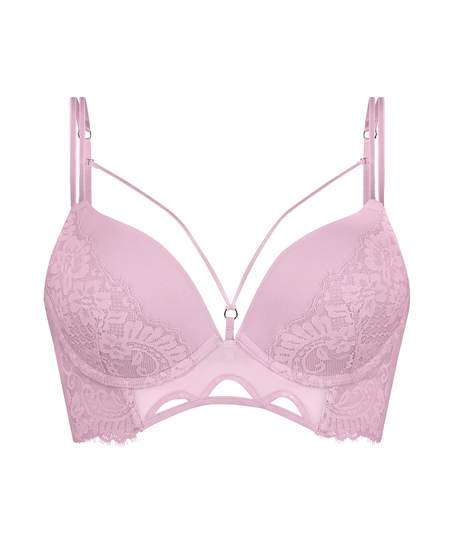 Usztywniany biustonosz push-up z fiszbinami longline Lidia, R&oacute;żowy