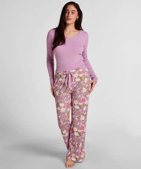 Top w prążki długimi rękawami, Fioletowy