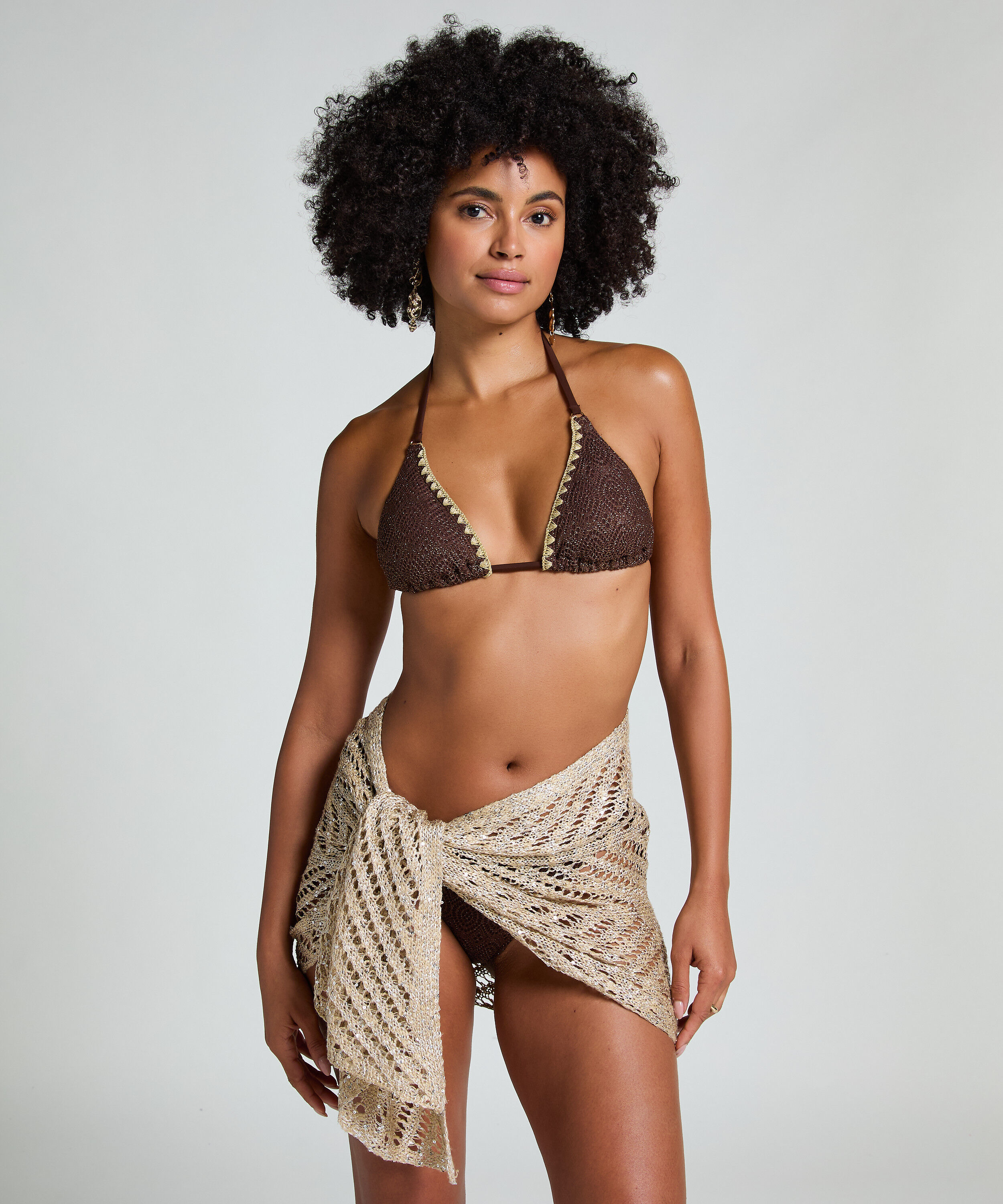 Pareo plażowe z cekinami, Beżowy