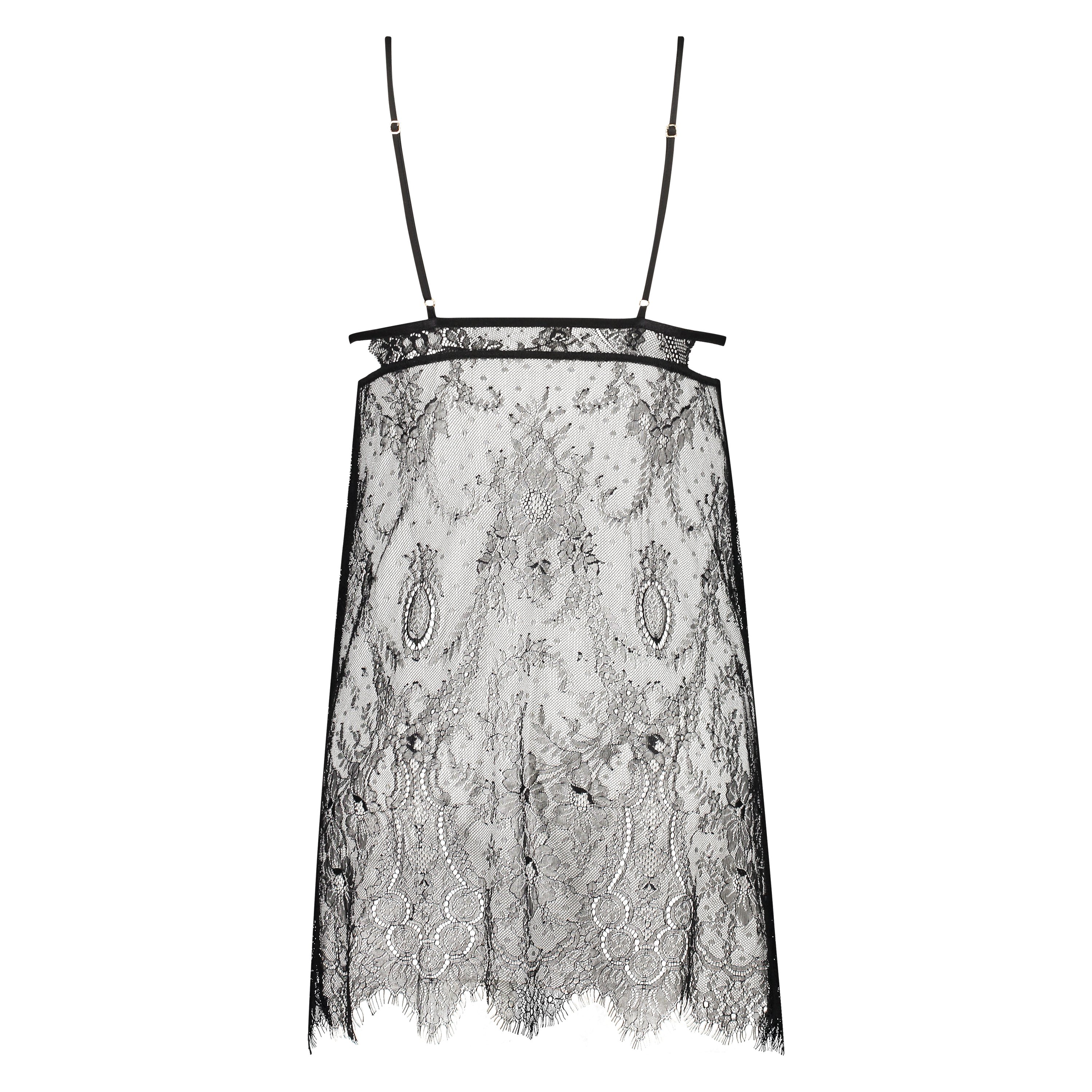 All over lace slip dress, Czarny, main