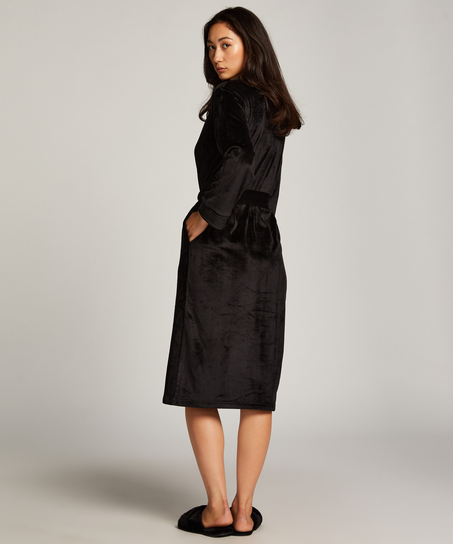 Długi szlafrok z polaru, Czarny