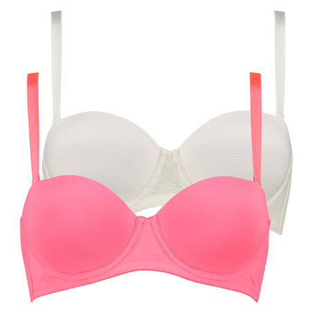 2 Strapless Padded Underwired Bras Lace, Biały