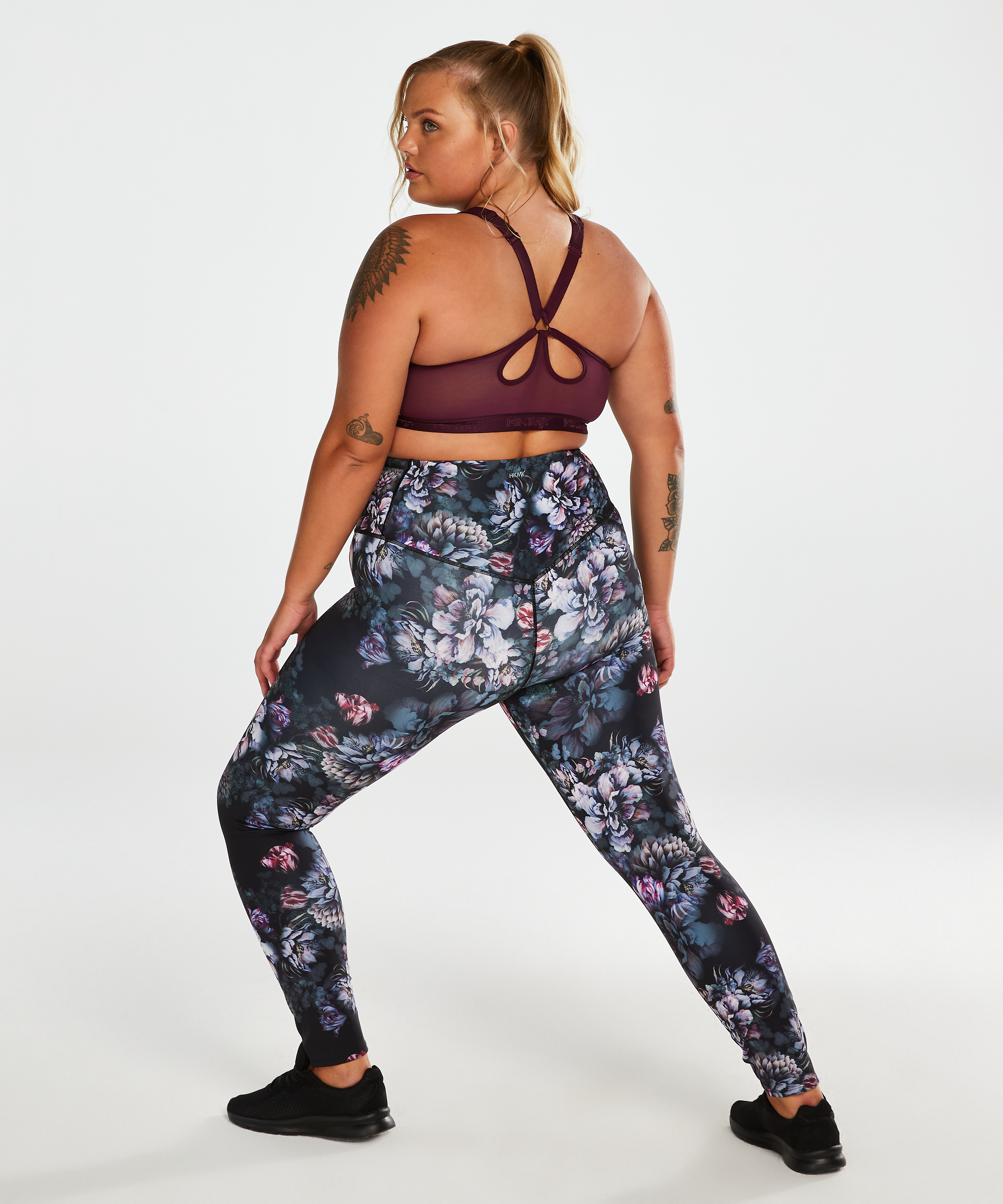 HKMX High Waisted Flower Sports Leggings, Czarny, main