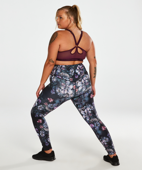 HKMX High Waisted Flower Sports Leggings, Czarny