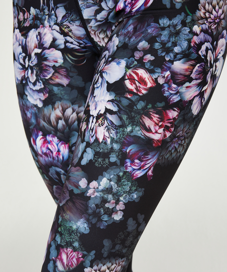 HKMX High Waisted Flower Sports Leggings, Czarny