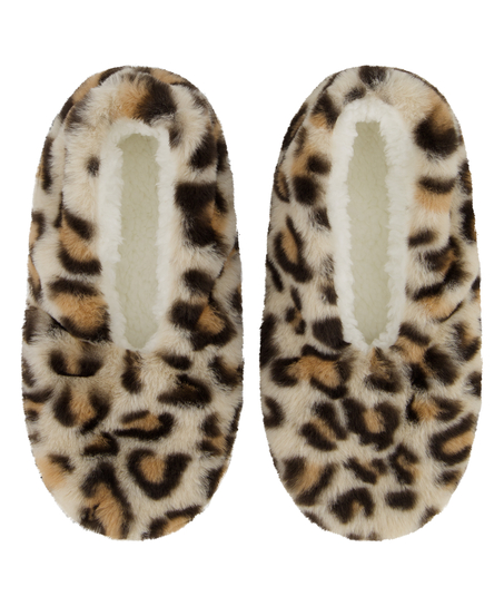 Leopard Cosy Ballerina Slippers, Beżowy