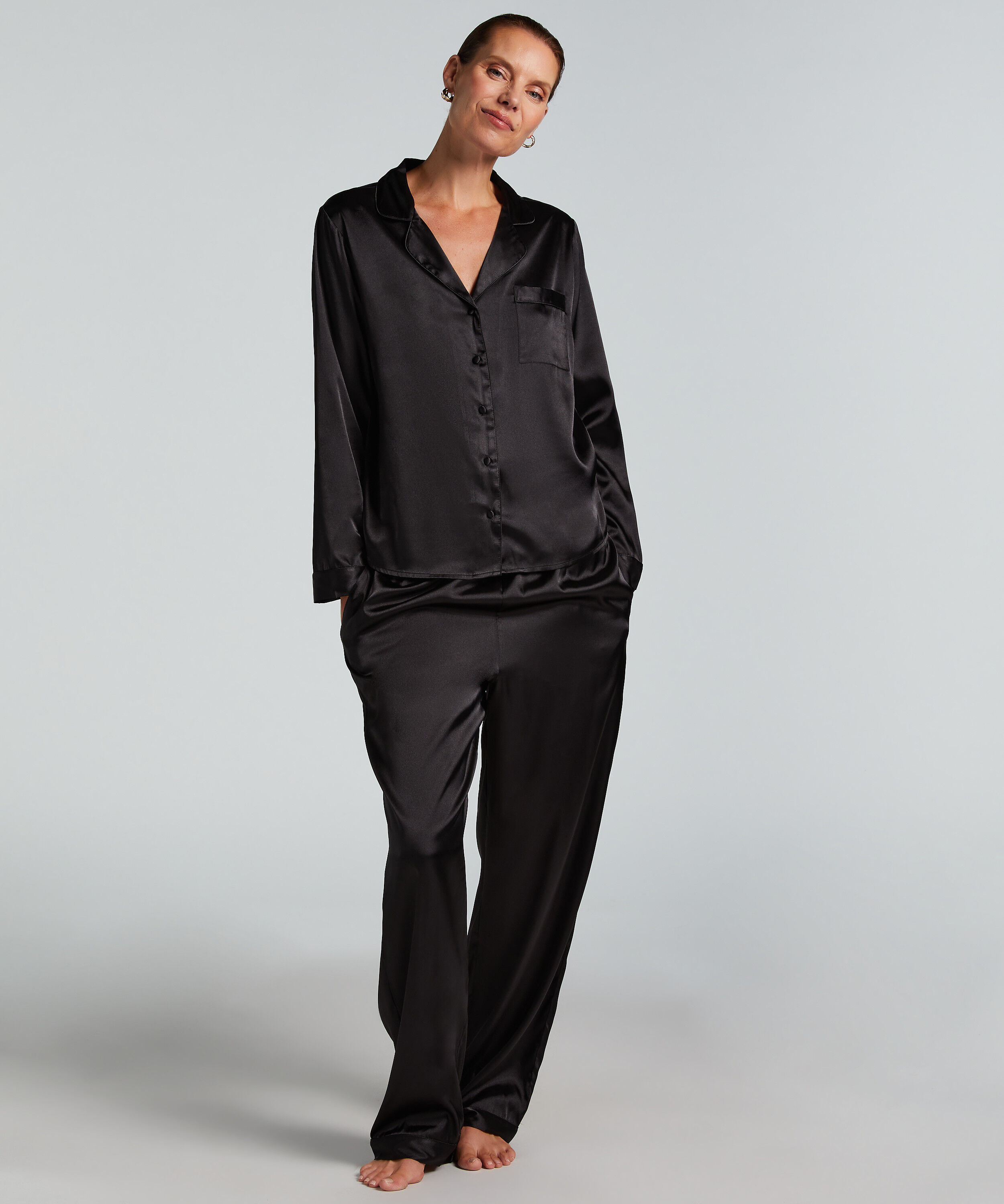 Kurtka z satyny z długimi rękawami, Czarny