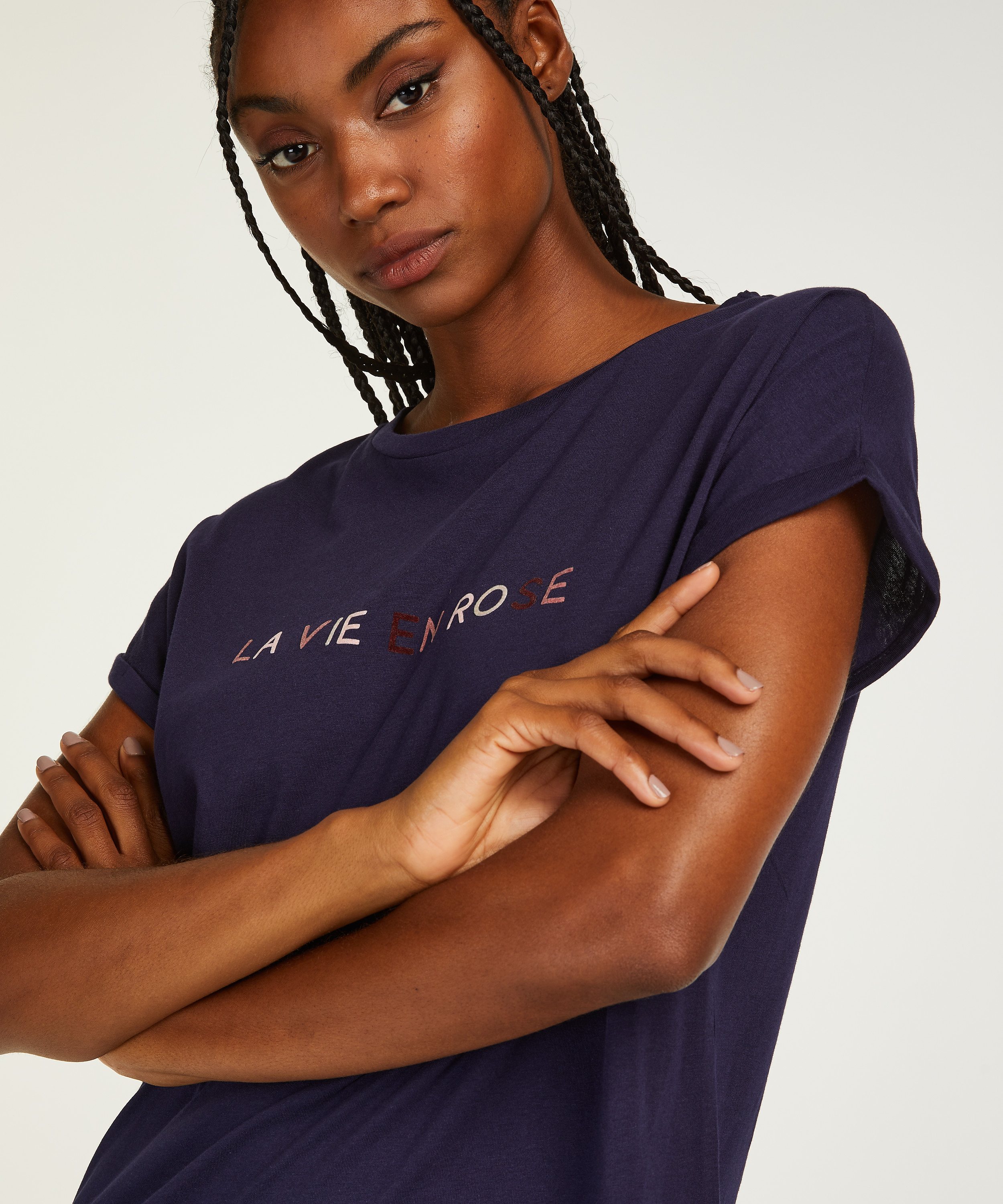 Koszula nocna z okrągłym dekoltem, Niebieski, main