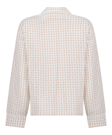 Kurtka Piżamowa Dobby z Tkanej Bawełny, Beżowy