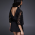 Satin Lace Flared Kimono, Czarny