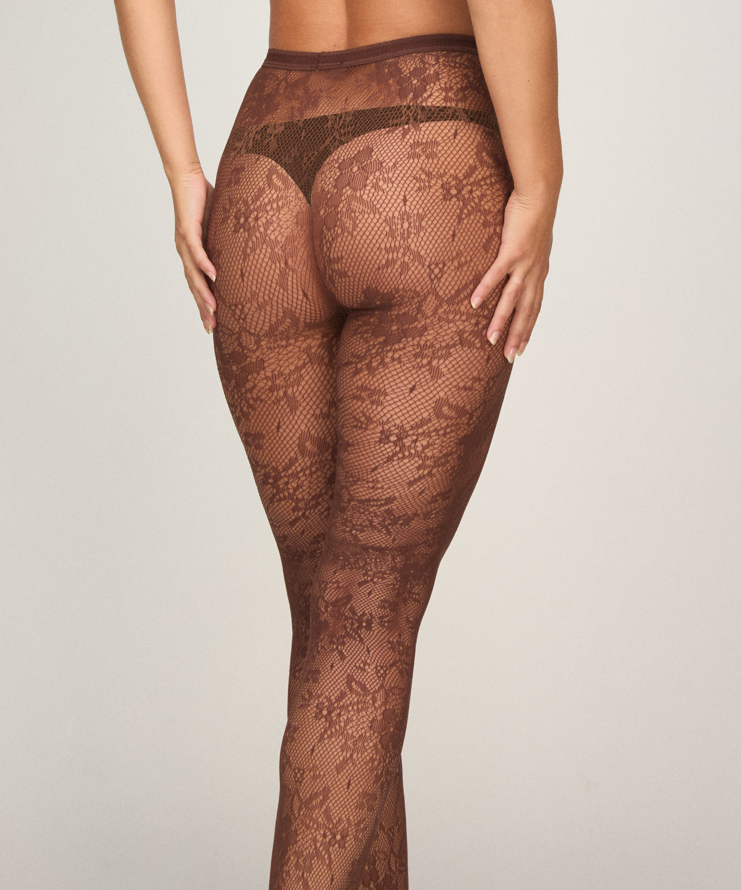 Rajstopy Allover Lace Fishnet, Brązowy, main
